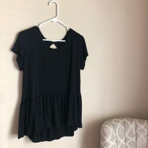 Black Peplum Short Sleeve Top
